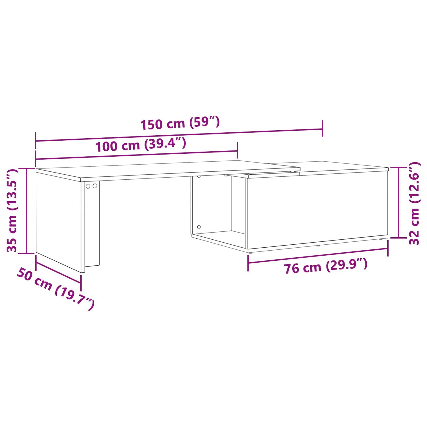 Salontafel Zwart Eiken 150X50X35 Cm Gelaagd Hout