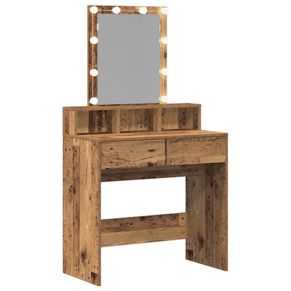 Kaptafel Met Spiegel & Led Verlichting Oud Hout Geengineerd Hout