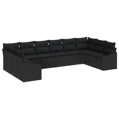 10-Delige Tuin Sofa Set Met Kussens E Poly Rattan Zwart zonder tafel