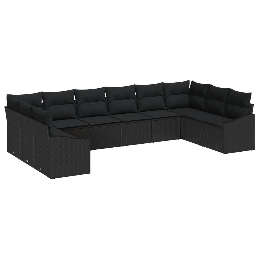 10-Delige Tuin Sofa Set Met Kussens E Poly Rattan Zwart zonder tafel