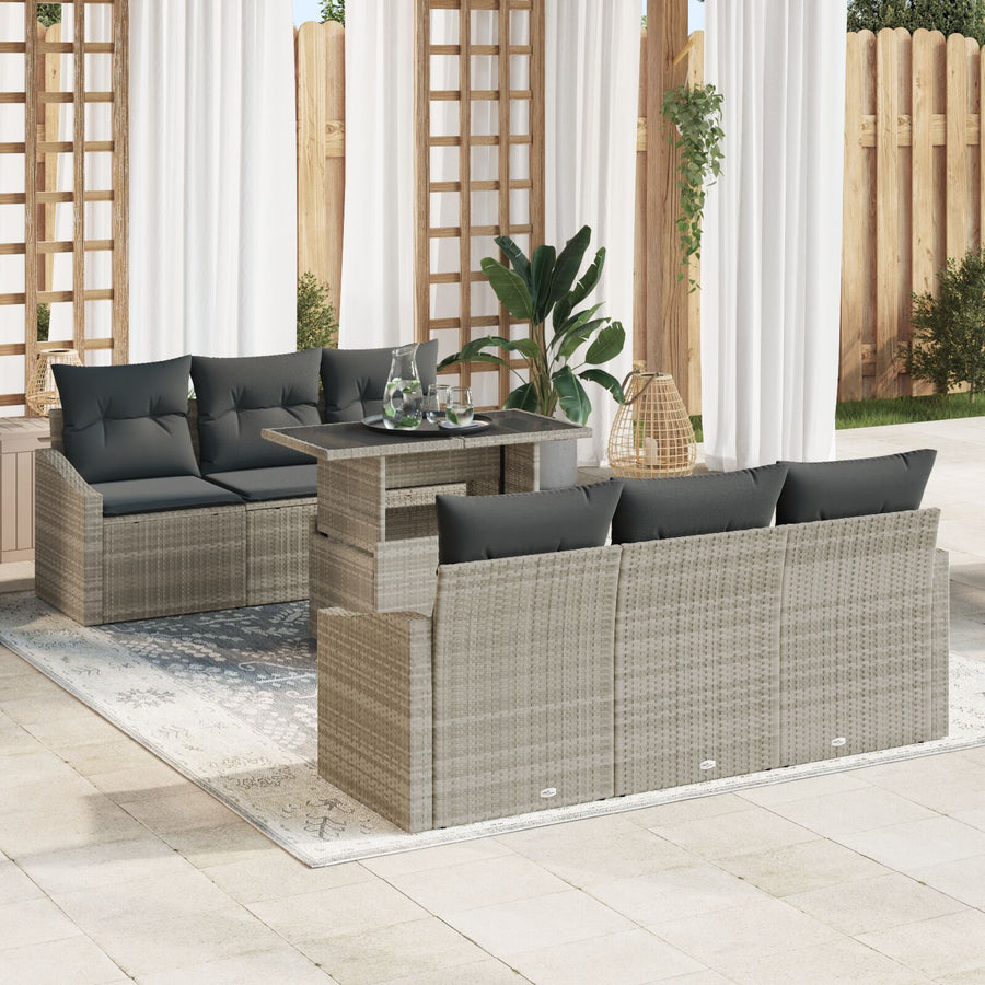 Tuin Sofa Set Set Van 7 Beige Rattan Tuin Sofa Set Rechthoekig