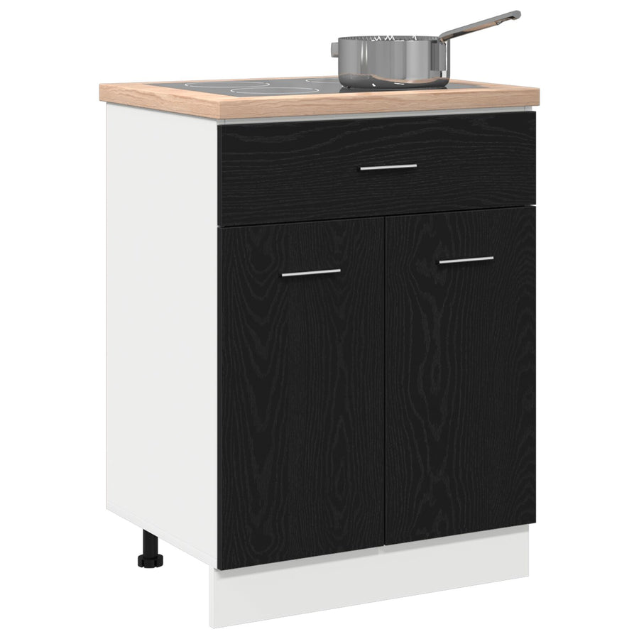 Zwarte Eiken Lades Onderkast - 60X46X81.5 Cm Gemaakt Van Bewerkt Hout