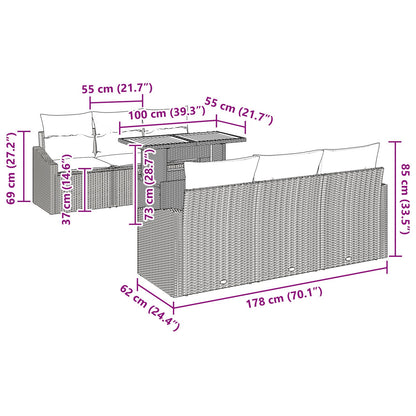 7-Delige Tuin Eetset Met Kussens Beige Poly Rattan Acacia