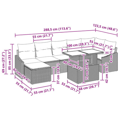 8-Delig Tuin Sofa Set Met Kussens Zwart Poly Rattan