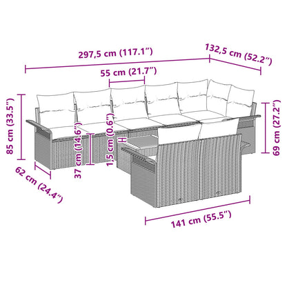 9-Delige Tuin Bankset Met Kussens Zwart Poly Rattan Acacia