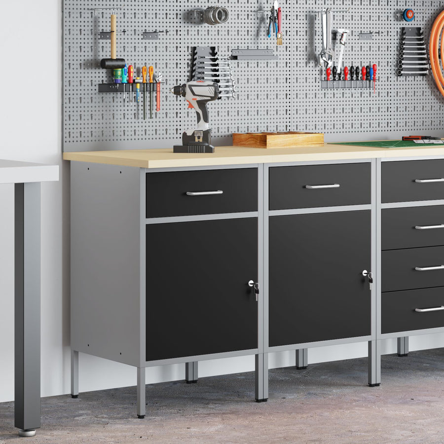 Werkcabinet 2 Stuks En Grijs Bewerkt Hout En Staal 2x (84 cm) Zwart 2x kast