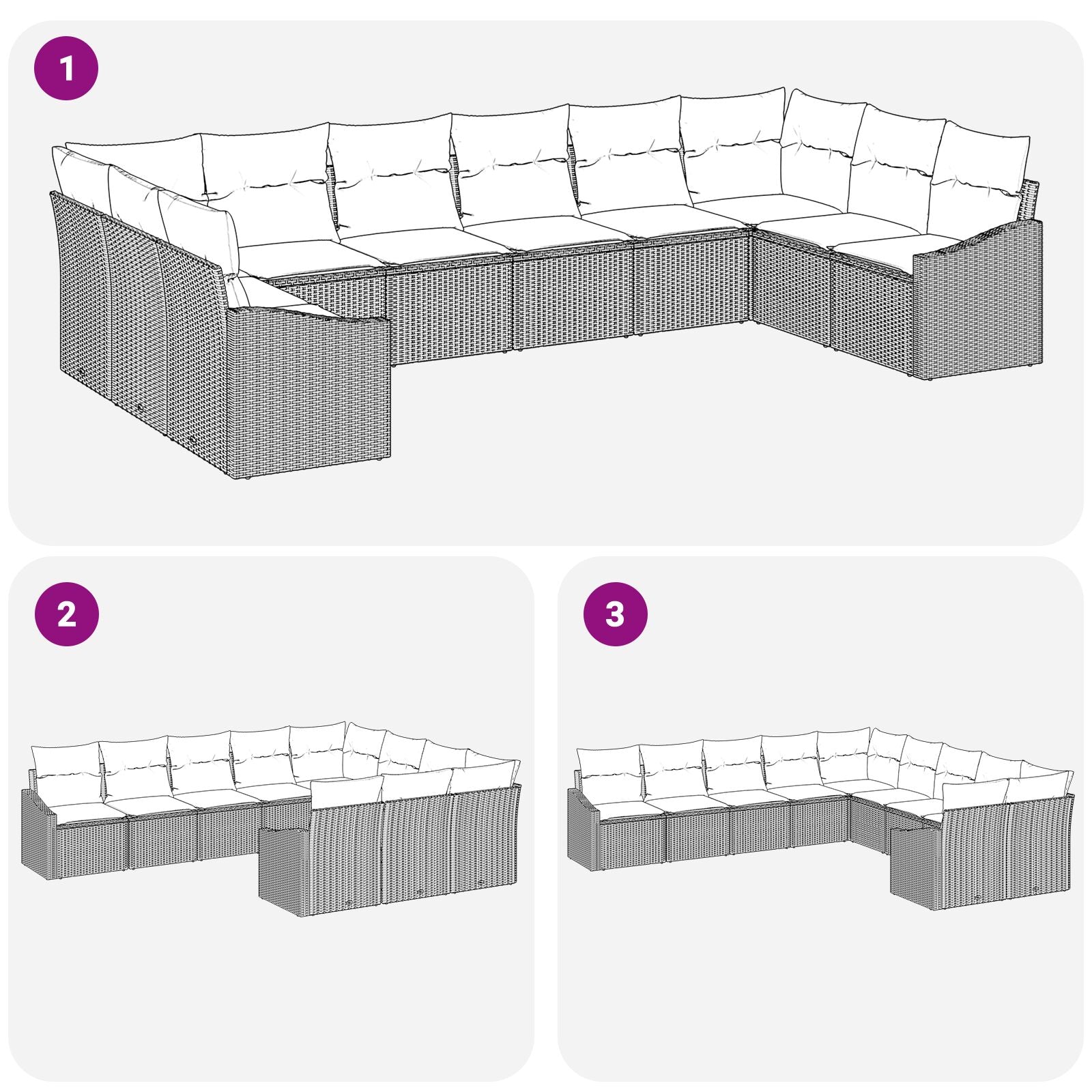 10-Delige Tuin Sofa Set Met Kussens Poly Rattan Beige en crème zonder tafel