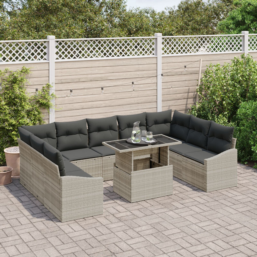 Tuinbankset Set Van 10 Beige, Donkergrijs Riet, Polyester