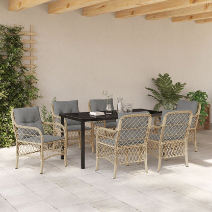 7-Delige Tuindining Set Met Kussens Beige Poly Riet