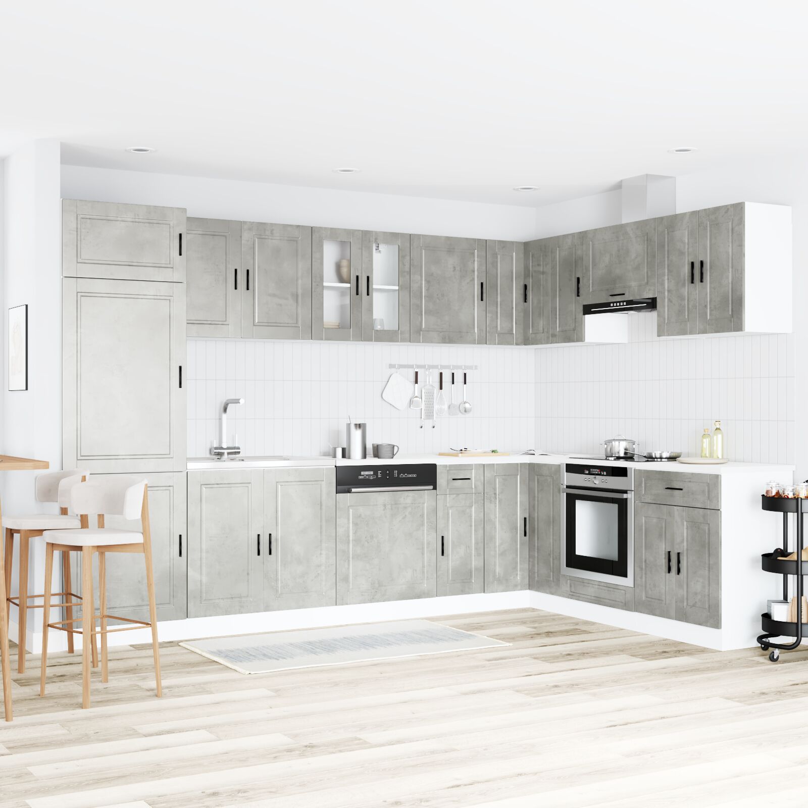 Onderkast 'Porto' Met Wastafel Beton Grijs 80X46X84,5 Cm Gelaagd Hout