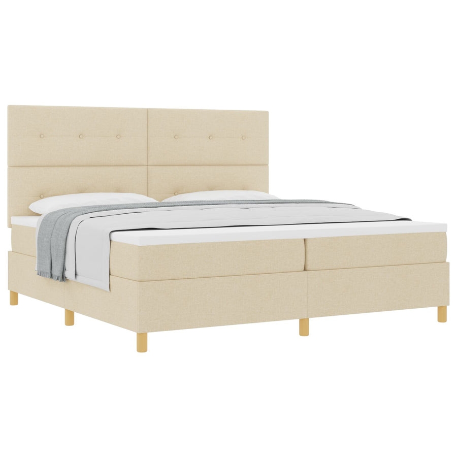 Boxspring Bed Met Matras Crème 200X200 Cm Stof Blauw