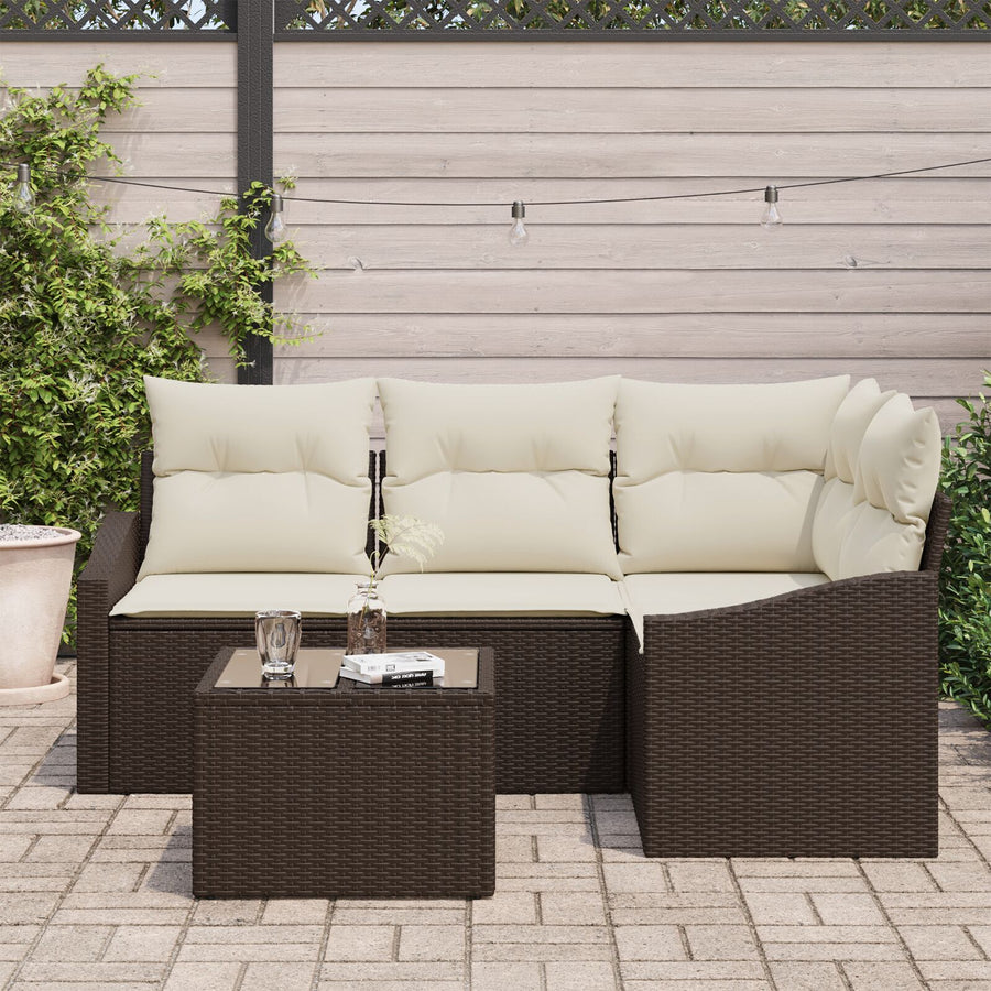 Tuinbankset Set Van 5 Crème, Bruin Synthetisch Riet, Polyester