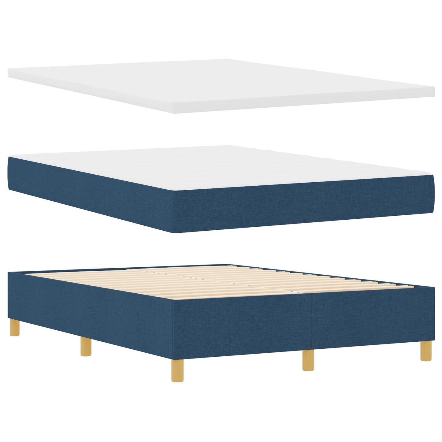 Boxspring Bed Met Matras & Bank Stof Blauw 160 x 200 cm Knopen geplooid