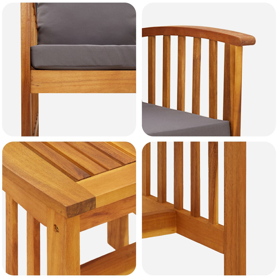 3-Delige Tuin Lounge Set Met Kussens Van Massief Acaciahout Grijs Set met 2 fauteuils en een tafel