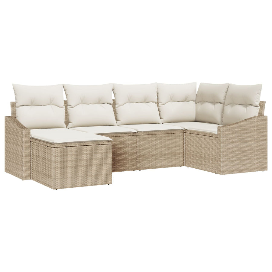 6-Delige Tuinstoelen Set Met Kussens Beige Poly Rattan