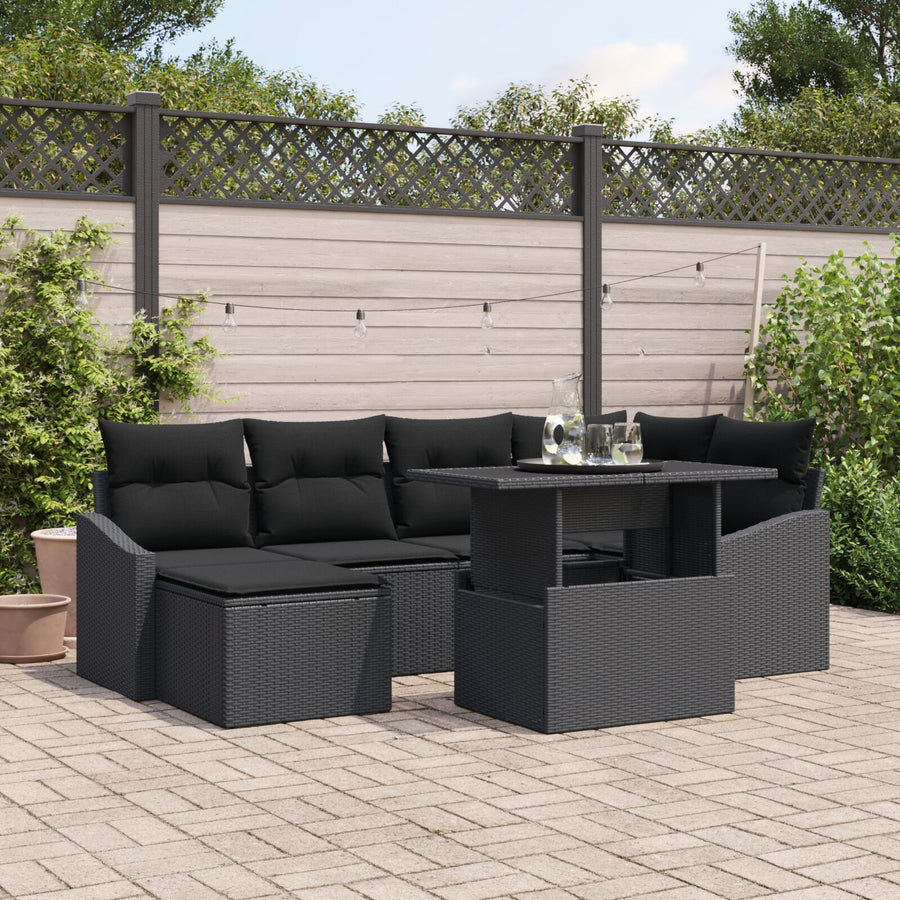 Tuin Sofa Set Set Van 7 Zwart Riet, Polyester Tuin Sofa Set