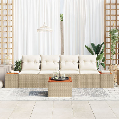5-Delige Tuin Sofa Set Met Kussens Beige Poly Rattan Acacia