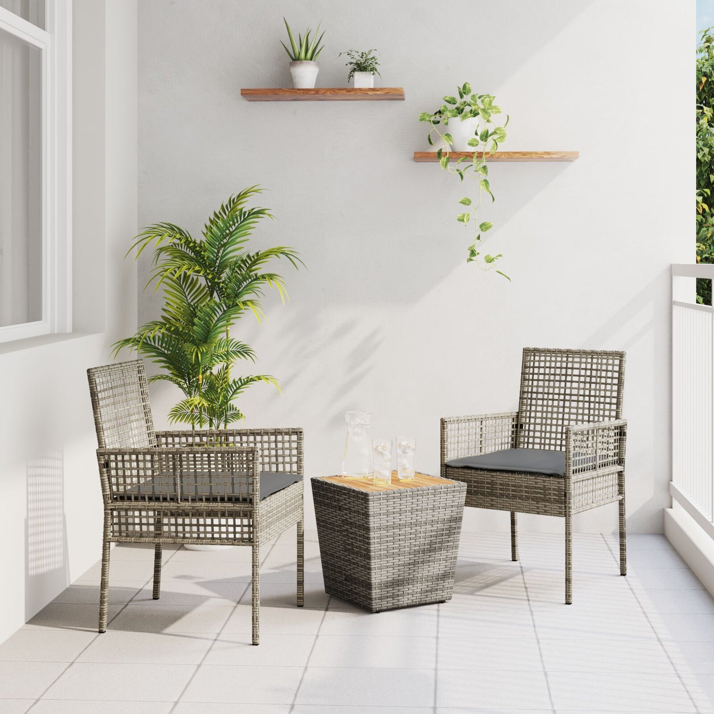 3-Delige Tuin Bistroset Met Kussens Grijs Poly Rattan