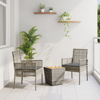 3-Delige Tuin Bistroset Met Kussens Grijs Poly Rattan