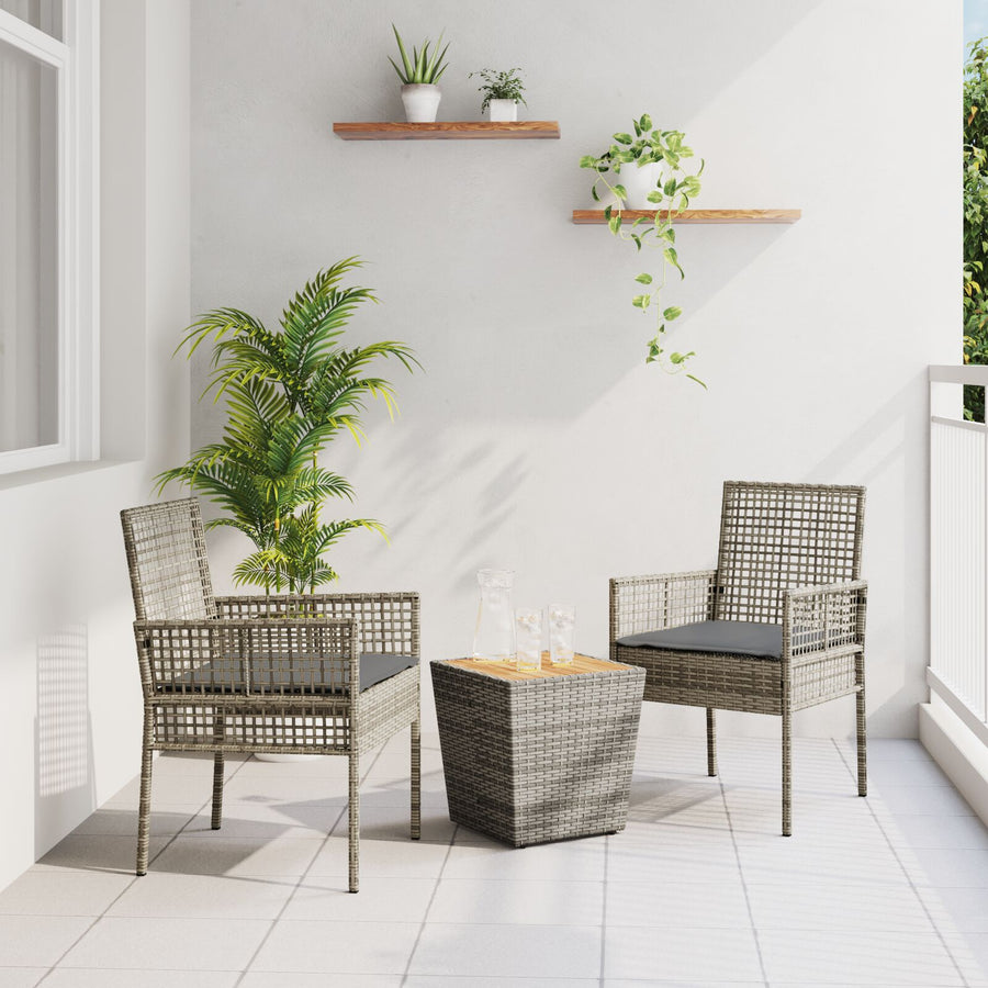 3-Delige Tuin Bistroset Met Kussens Grijs Poly Rattan