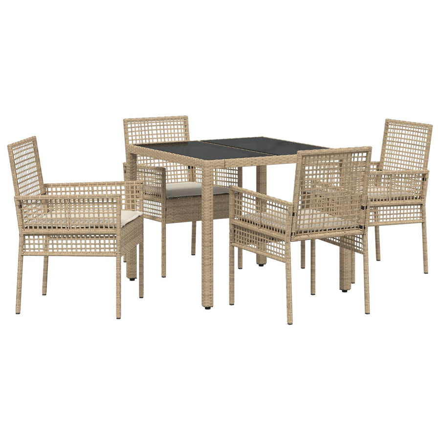 5-Delige Tuin Eetset Met Kussens Beige Poly Rattan
