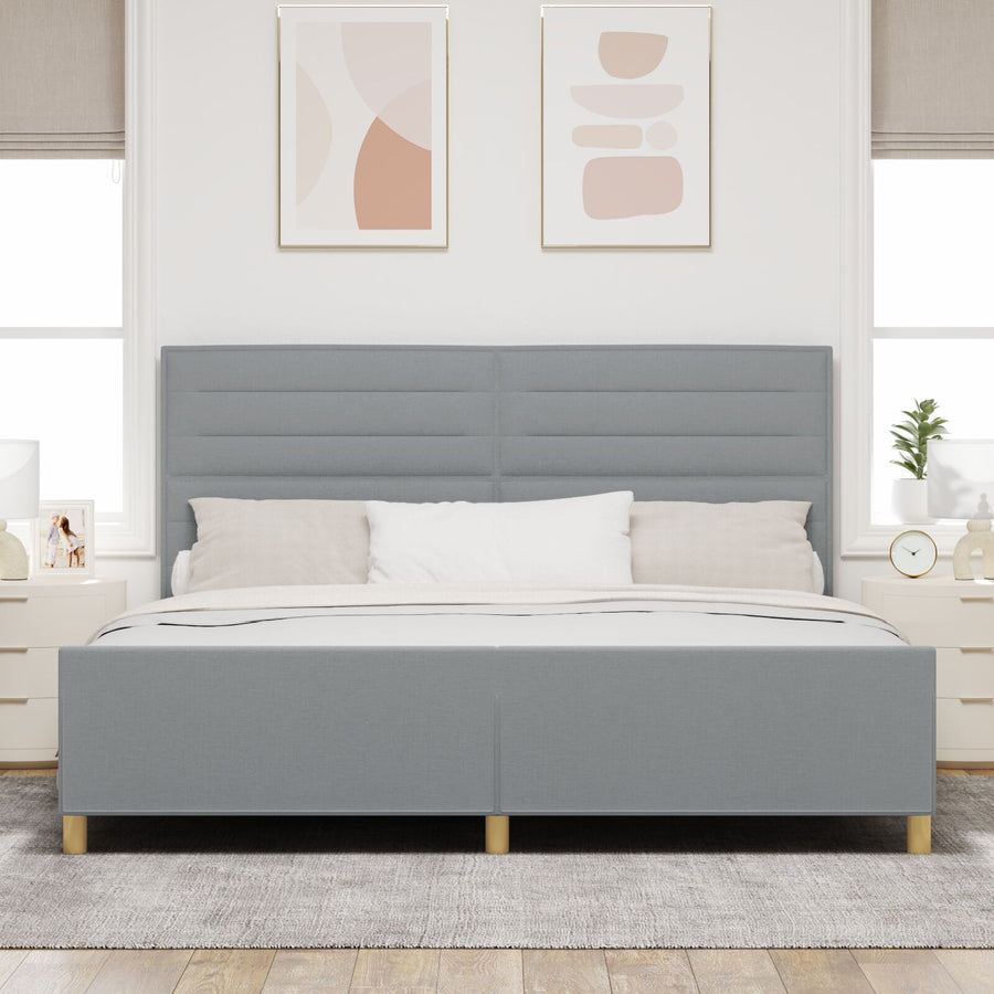 Bedframe In Licht Grijs, 200X200 Cm, Stof Crème