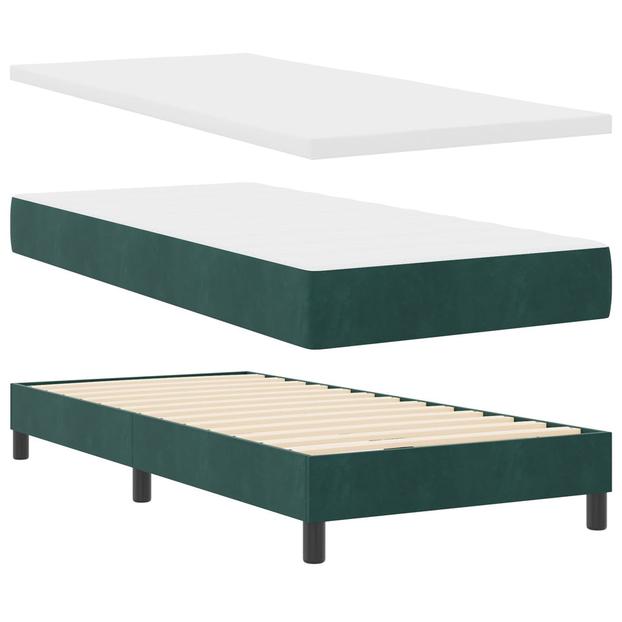 Boxspringbed Met Matras Donkergroen 80X200 Cm Velours Blauw
