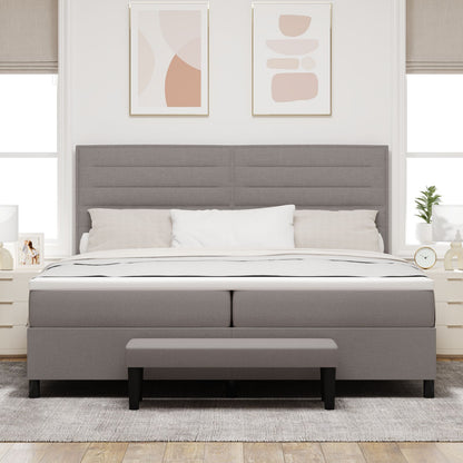 Boxspring Bed Met Matras & Bank Stof Taupe 200 x 200 cm Lijnen ontwerp
