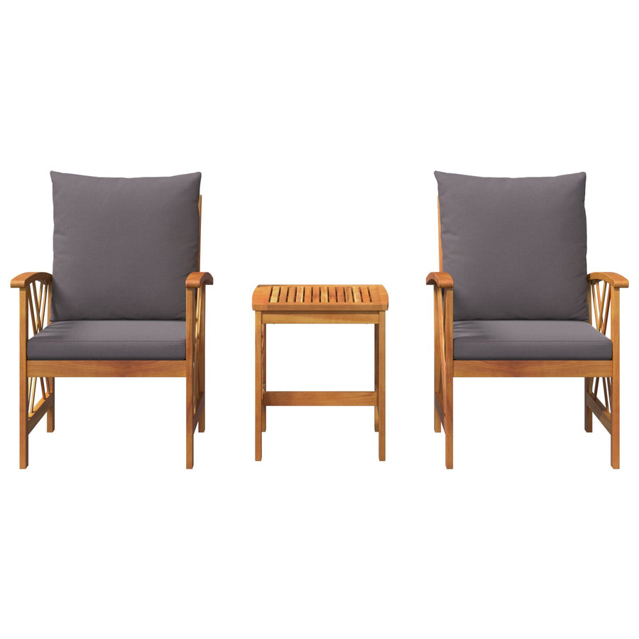3-Delige Tuin Lounge Set Met Kussens Van Massief Acaciahout 2x fauteuil + tafel Grijs