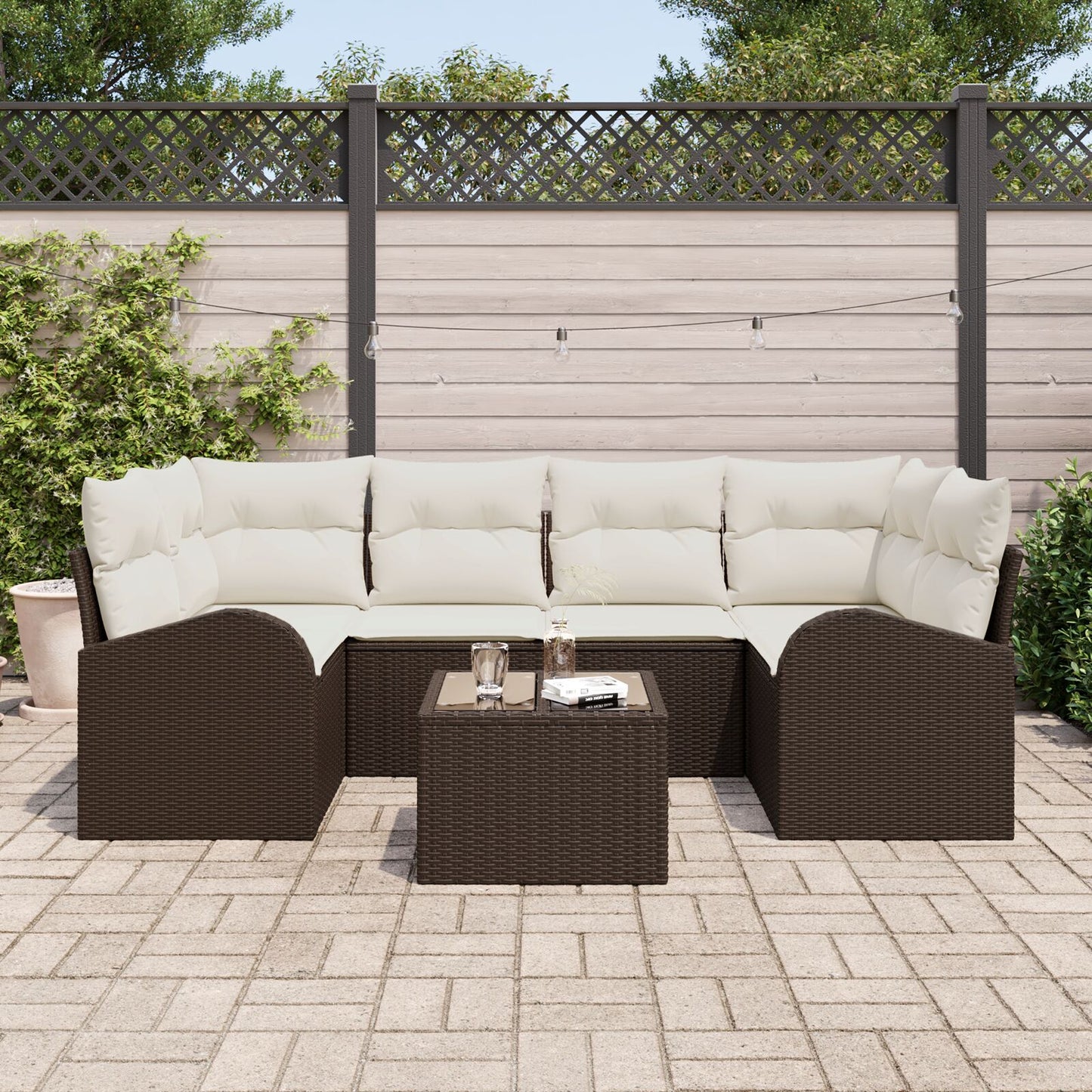 7-Delige Tuinbank Set Met Kussens Bruin Poly Rattan