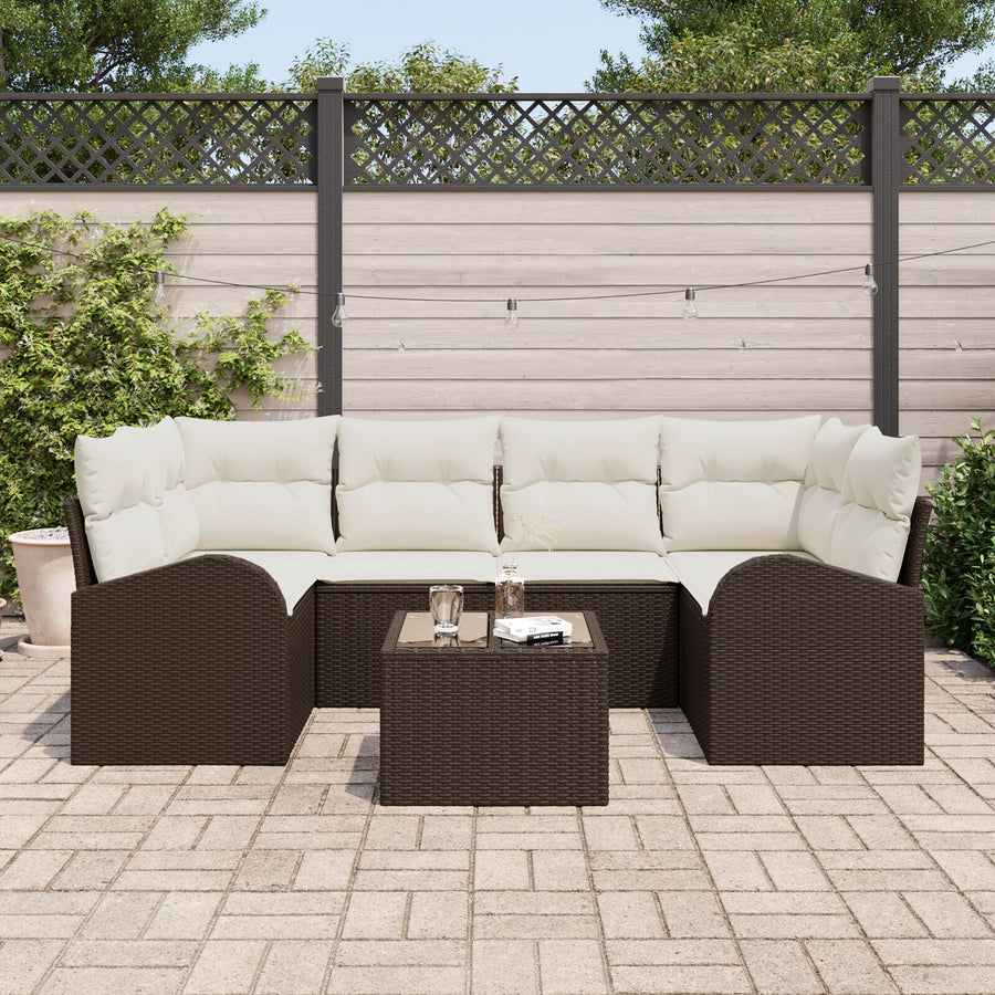 7-Delige Tuinbank Set Met Kussens Bruin Poly Rattan