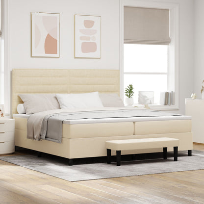 Boxspring Bed Met Matras & Bank Stof Crème 200 x 200 cm Lijnen ontwerp