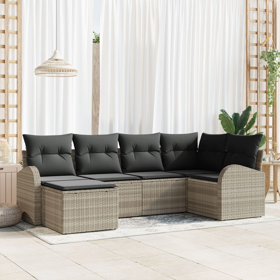 6-Delige Tuinsofa Set Met Kussens Lichtgrijs Poly Rattan