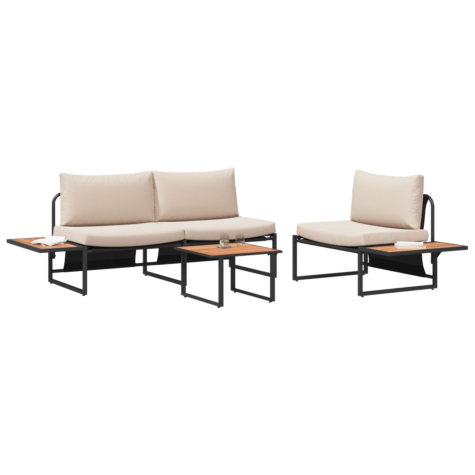 3-Delig Tuinsofa Set Met Taupe Kussens