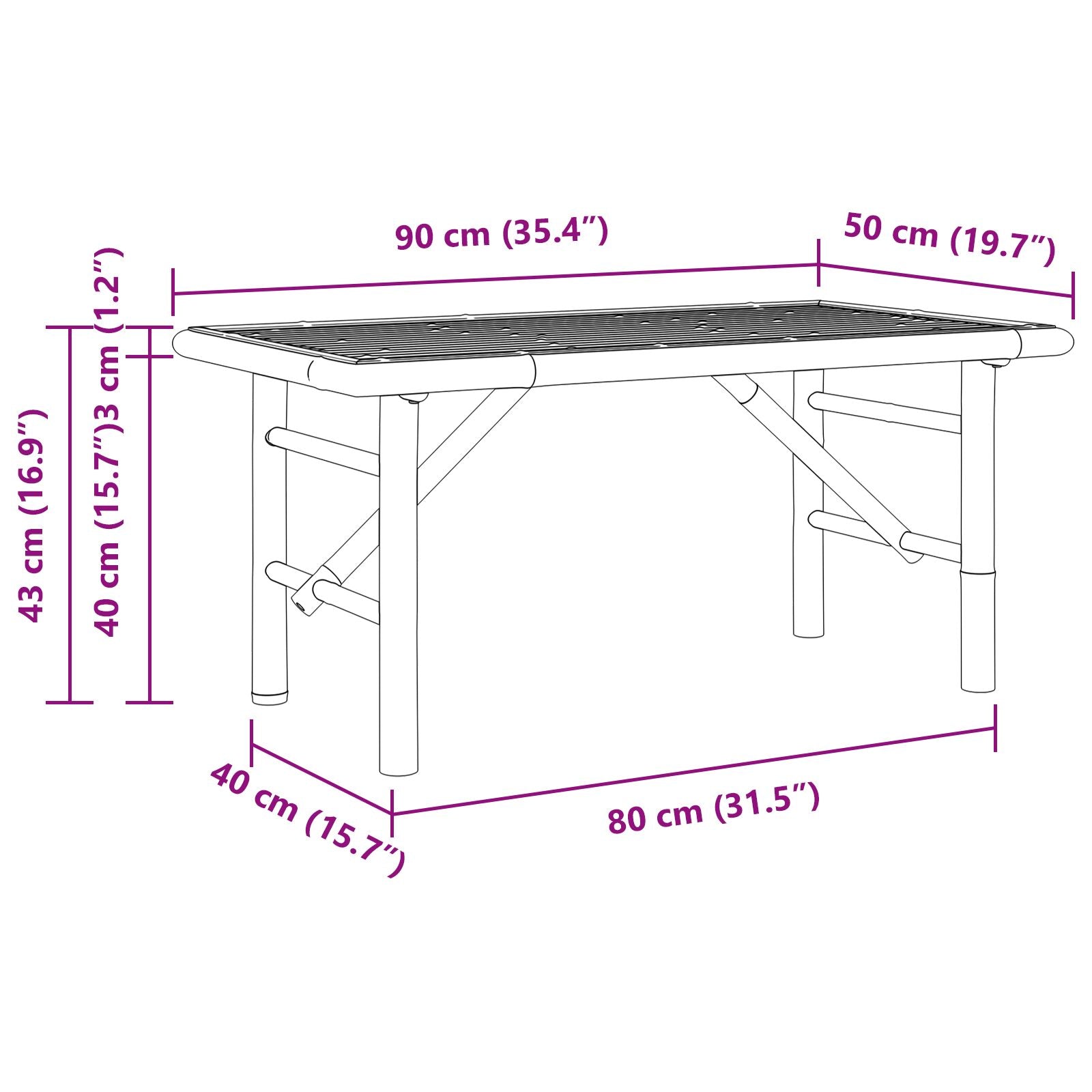 Salontafel Bamboe 90 x 50 x 43 cm