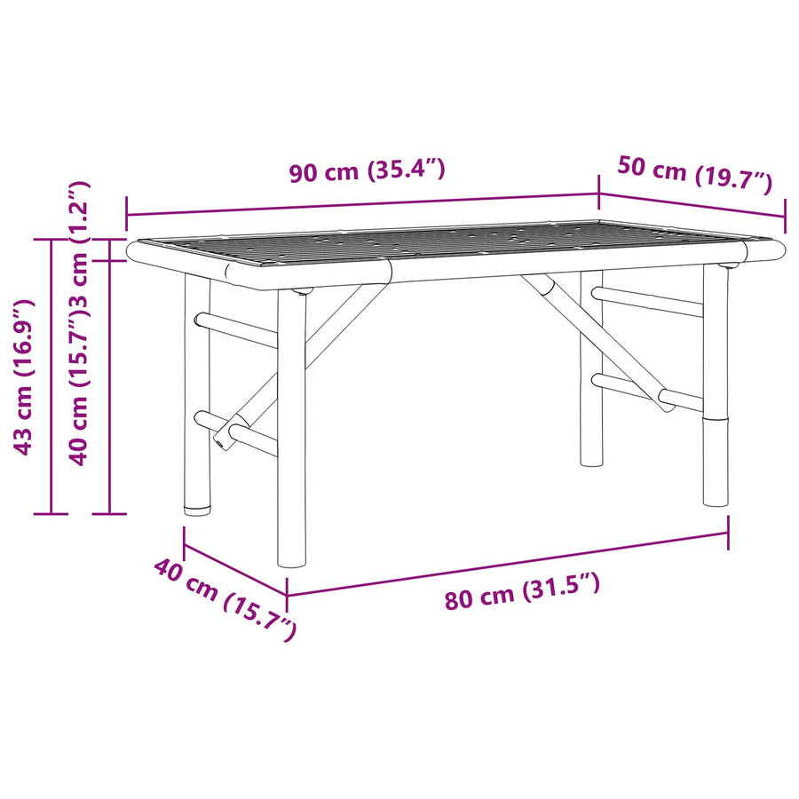 Salontafel Bamboe 90 x 50 x 43 cm