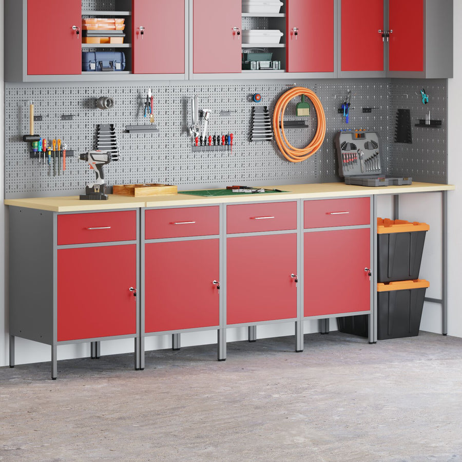 5-Delige Werkcabinet En Hoektafelset Gelaagd Hout 4x (84 cm) Rood Tafel + 4x kast