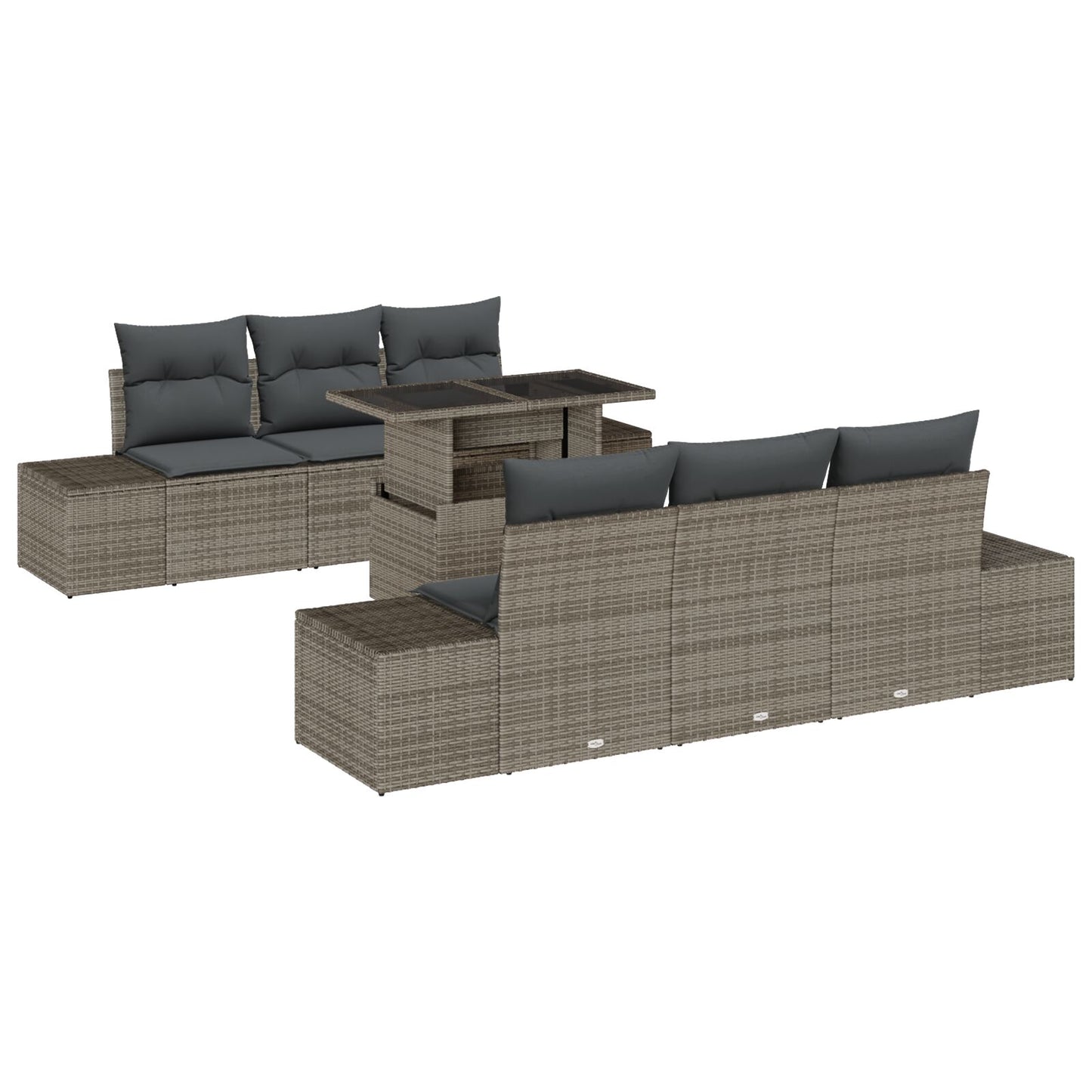 7-Delig Tuinbankstel Met Kussens Grijs Poly Rattan