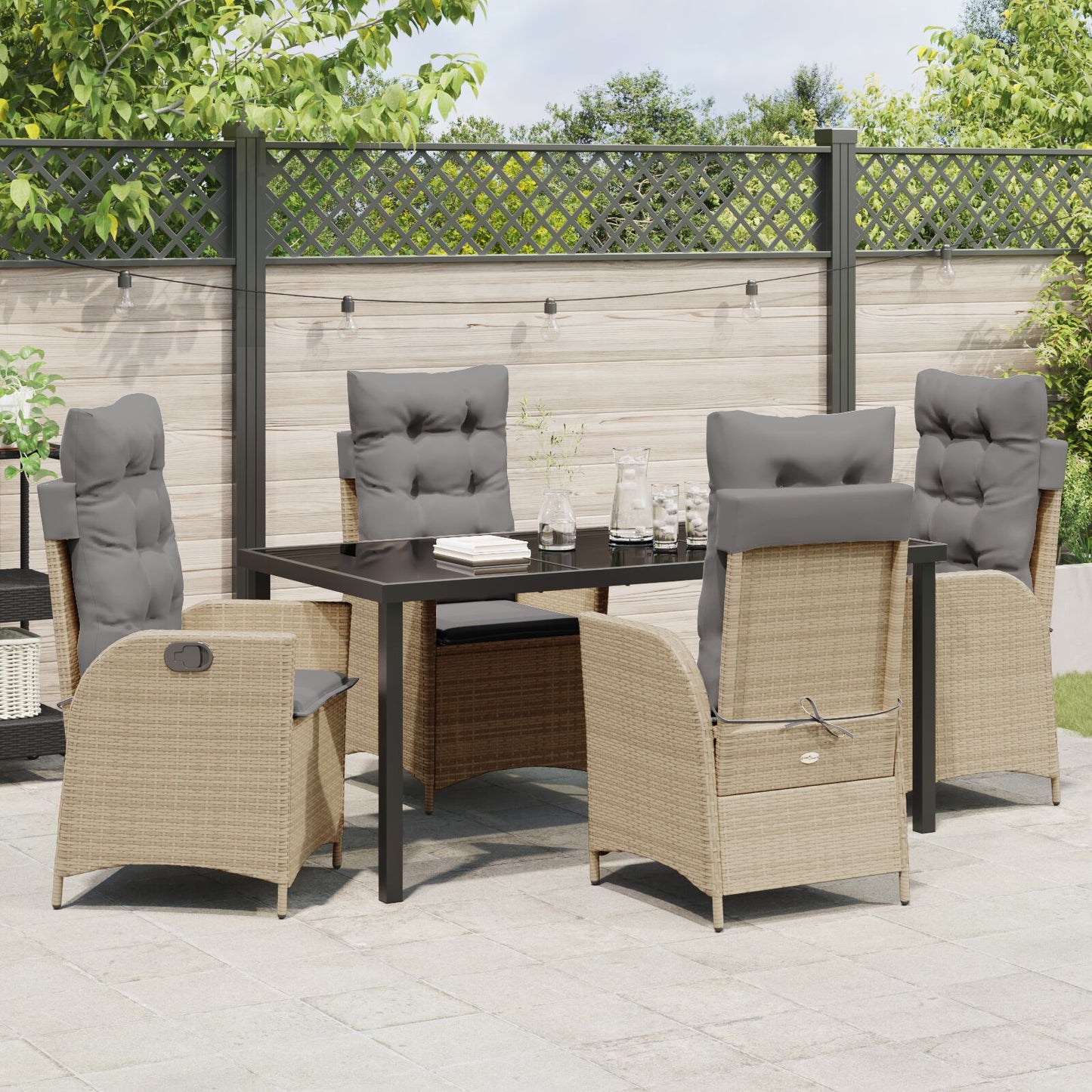 5-Delige Tuin Eetset Met Kussens Beige Poly Rattan