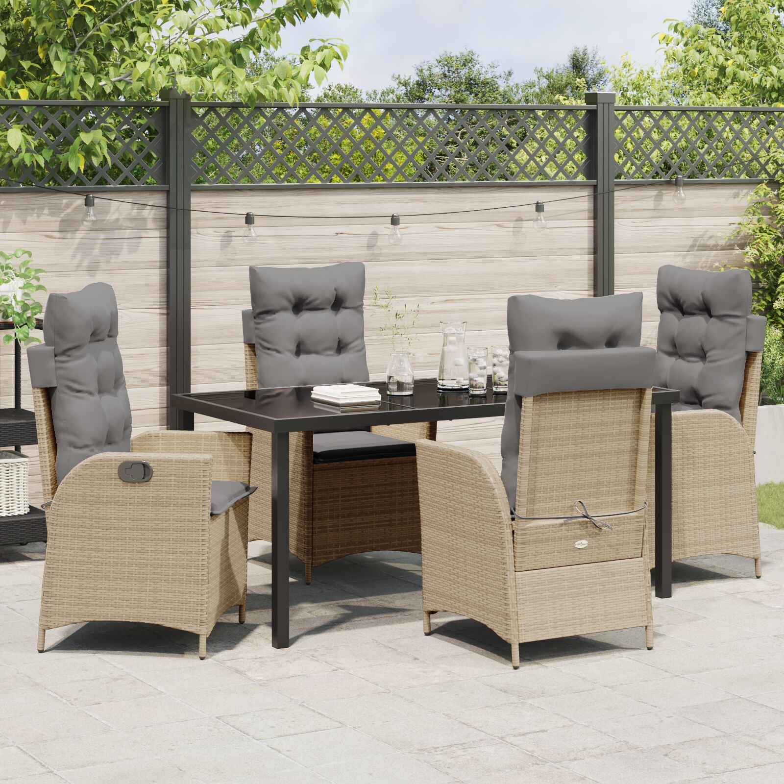 5-Delige Tuin Eetset Met Kussens Beige Poly Rattan