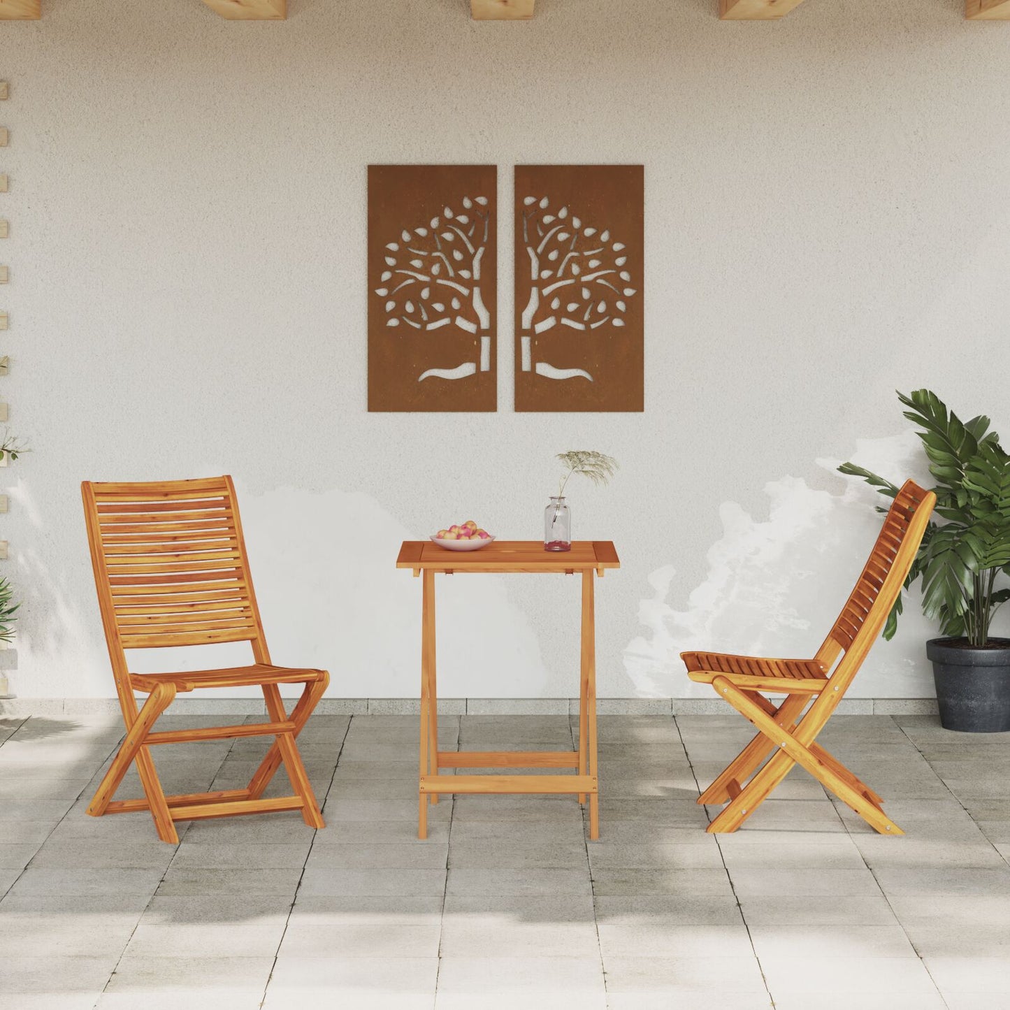 3-Delige Opvouwbare Bistroset Van Massief Acaciahout 60 cm tafel lengte 2x stoelen + vierkante tafel