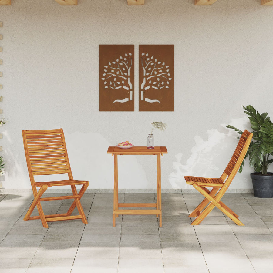 3-Delige Opvouwbare Bistroset Van Massief Acaciahout 60 cm tafel lengte 2x stoelen + vierkante tafel