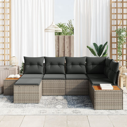 6-Delige Tuin Sofa Set Met Kussens Grijs Poly Rattan Acacia