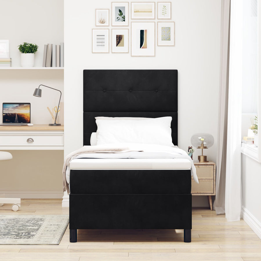 Boxspringbed Met Matras Zwart Eenpersoons Fluweel Blauw