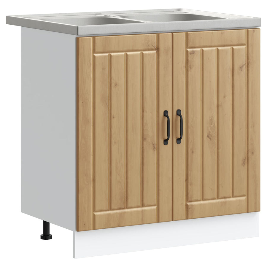 Keuken Kast ""Lucca"" Met Dubbele Wasbakken Artisan Eiken Hout