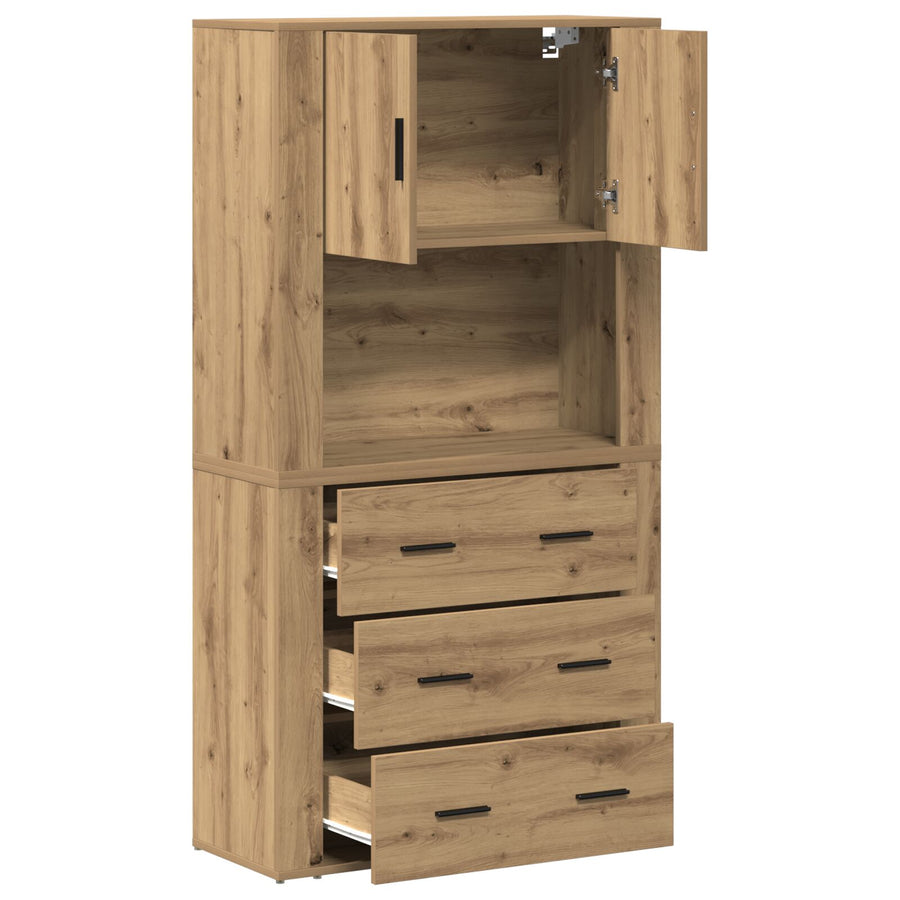 Hoogkast 80X33X150 Cm Bewerkt Hout Artisan eiken