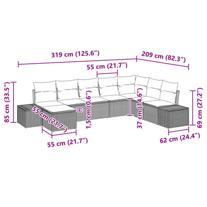 8-Delige Tuinbank Set Met Kussens Zwart Poly Rattan