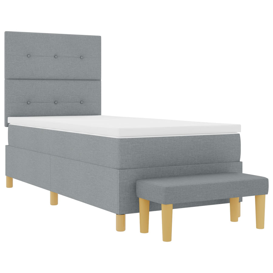 Boxspring Bed Met Matras & Bank Stof Lichtgrijs 90 x 200 cm Knoopgeplooid