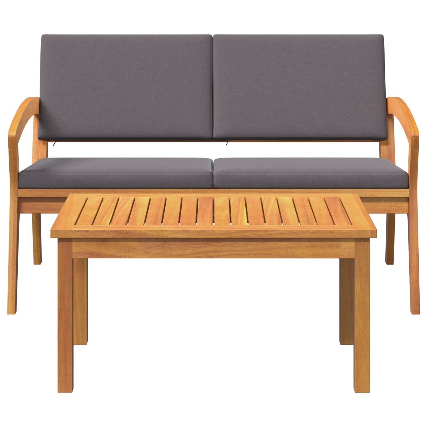 2-Delige Bistroset Met Kussens Van Massief Acaciahout Anthraciet Tafel + bank