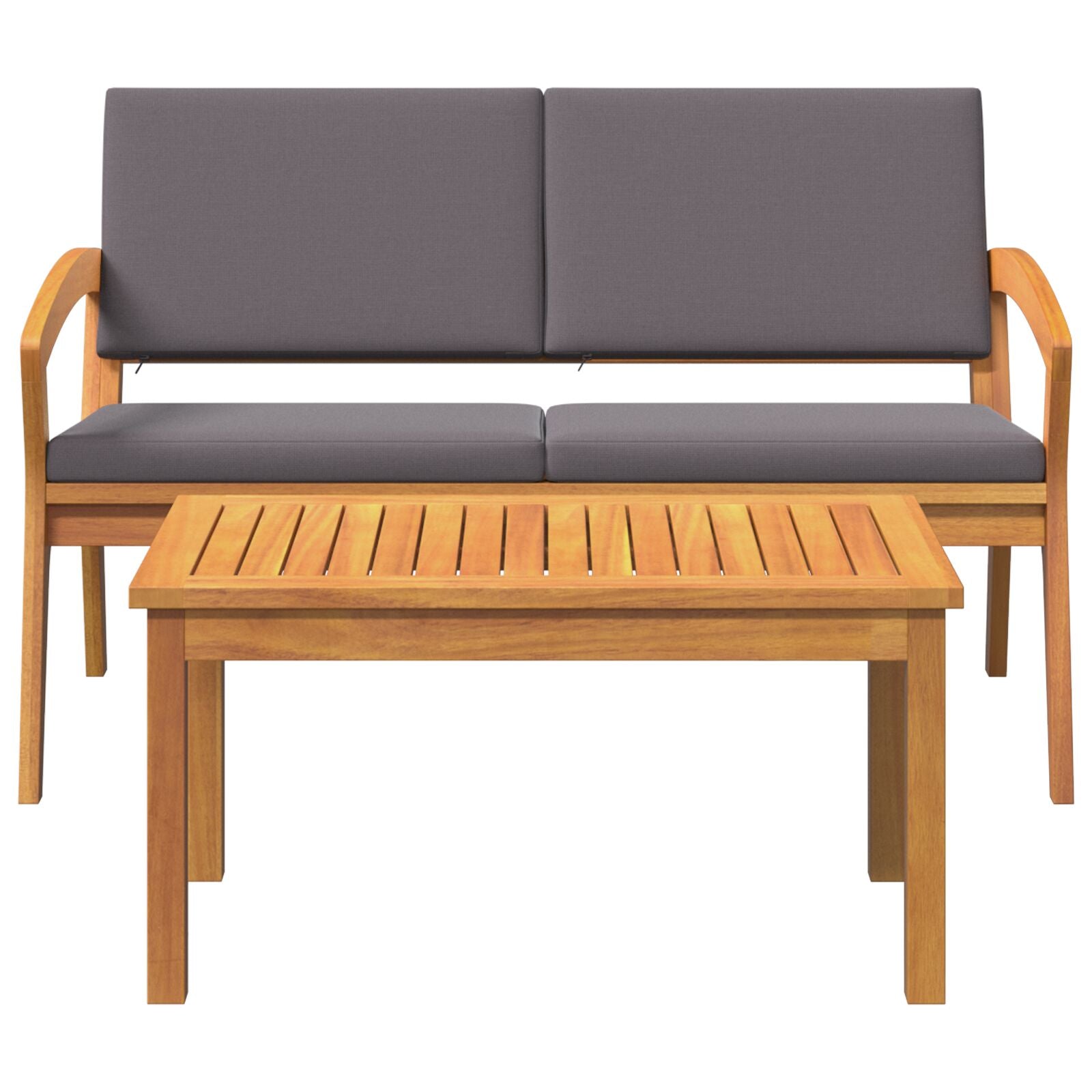 2-Delige Bistroset Met Kussens Van Massief Acaciahout Anthraciet Tafel + bank